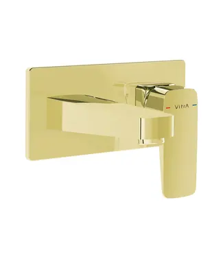 VITRA Inbouw wastafelkraan Vitra Root Square Glans Goud eenhendel met muurplaat
