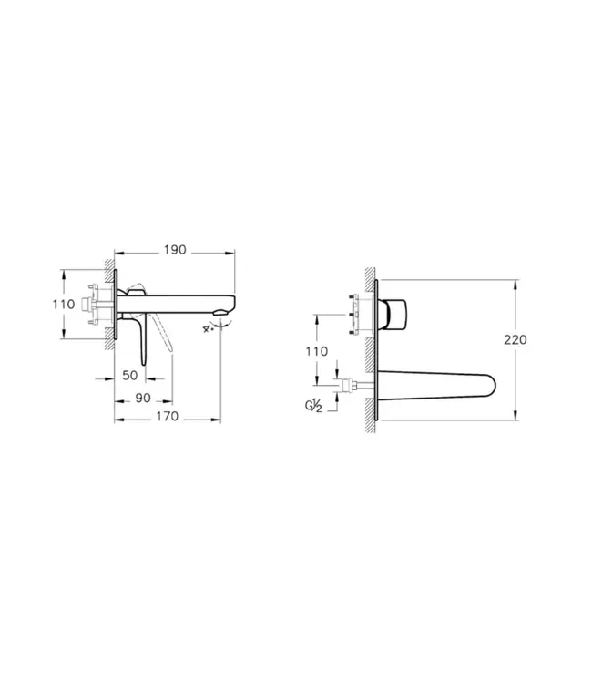 Inbouw wastafelkraan Vitra Root Round Rose koper eenhendel met muurplaat