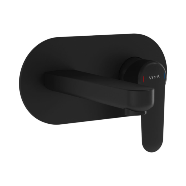 Inbouw wastafelkraan Vitra Root Round Mat Zwart eenhendel met muurplaat