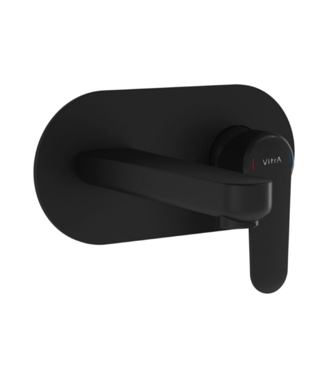 Inbouw wastafelkraan Vitra Root Round Mat Zwart eenhendel met muurplaat