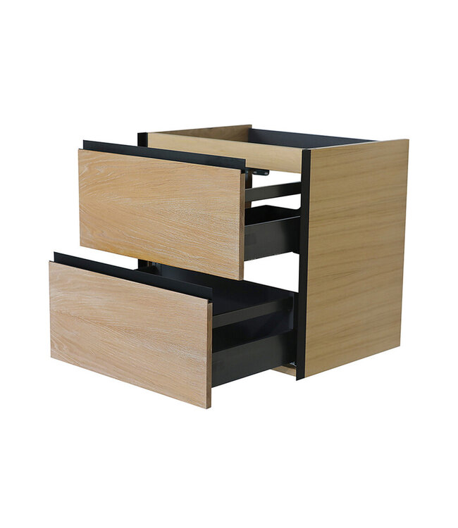 Wastafelonderkast 60cm naturel eik/mat zwart⎢Wiesbaden Lotus⎢onderkast met 2 laden - 32.3685