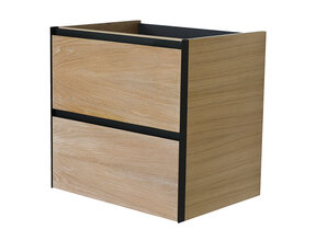 Wastafelonderkast 60cm naturel eik/mat zwart⎢Wiesbaden Lotus⎢onderkast met 2 laden - 32.3685
