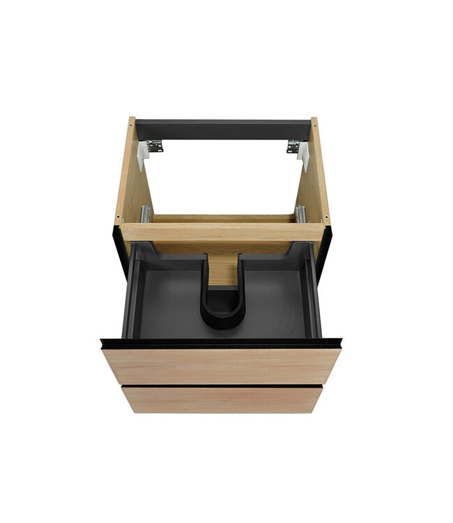 Wiesbaden Wastafelonderkast 60cm naturel eik/mat zwart⎢Wiesbaden Lotus⎢onderkast met 2 laden - 32.3685