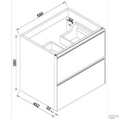 Wastafelonderkast 60cm naturel eik/mat zwart⎢Wiesbaden Lotus⎢onderkast met 2 laden - 32.3685