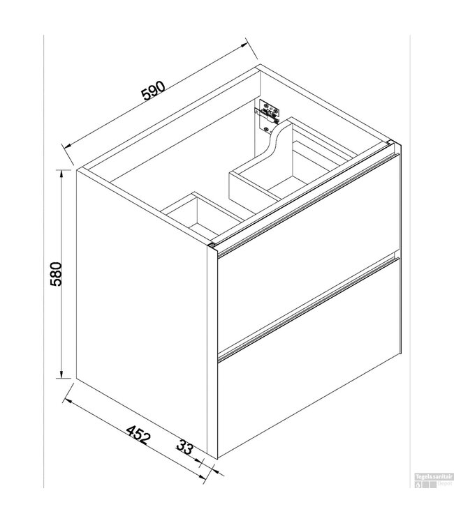 Wiesbaden Wastafelonderkast 60cm naturel eik/mat zwart⎢Wiesbaden Lotus⎢onderkast met 2 laden - 32.3685