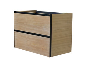 Wastafelonderkast 80cm naturel eik/mat zwart⎢Wiesbaden Lotus⎢onderkast met 2 laden - 32.3686