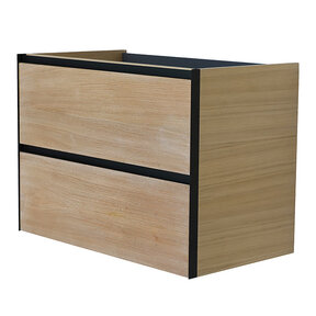 Wastafelonderkast 80cm naturel eik/mat zwart⎢Wiesbaden Lotus⎢onderkast met 2 laden - 32.3686