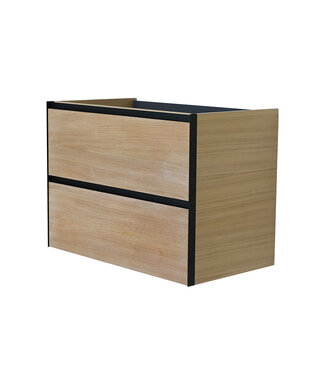 Wiesbaden Wastafelonderkast 80cm naturel eik/mat zwart⎢Wiesbaden Lotus⎢onderkast met 2 laden - 32.3686