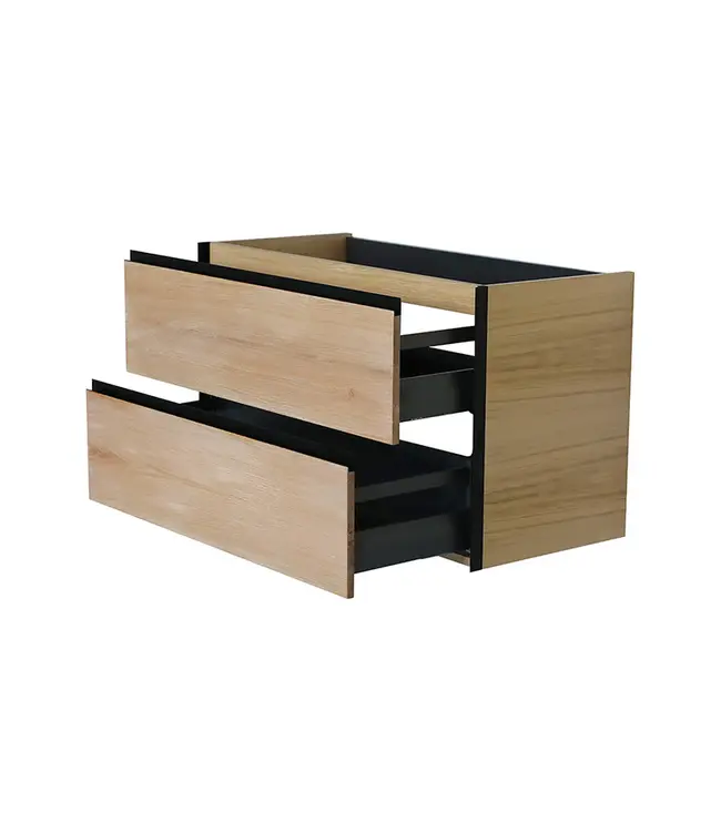 Wiesbaden Wastafelonderkast 100cm naturel eik/mat zwart⎢Wiesbaden Lotus⎢onderkast met 2 laden - 32.3688