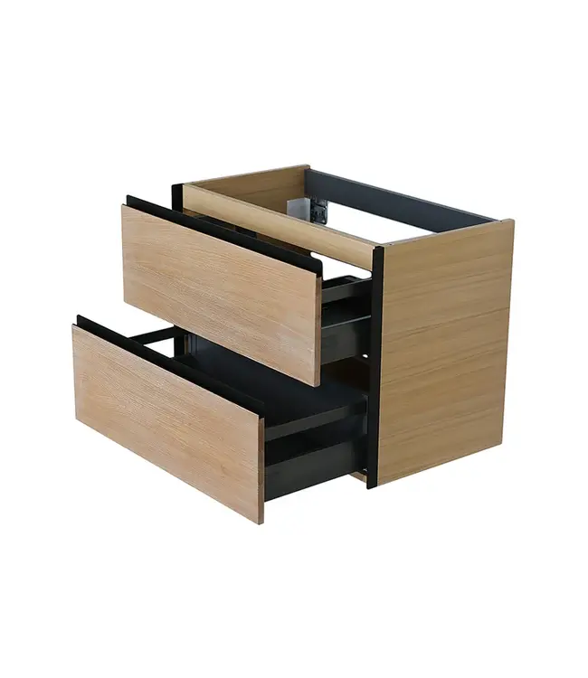 Wiesbaden Wastafelonderkast 80cm naturel eik/mat zwart⎢Wiesbaden Lotus⎢onderkast met 2 laden - 32.3686