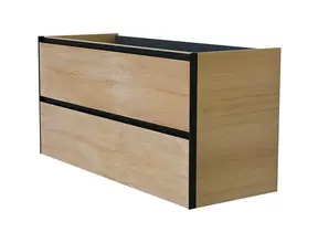 Wastafelonderkast 120cm naturel eik/mat zwart⎢Wiesbaden Lotus⎢onderkast met 2 laden - 32.3689