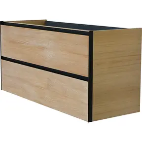 Wastafelonderkast 120cm naturel eik/mat zwart⎢Wiesbaden Lotus⎢onderkast met 2 laden - 32.3689