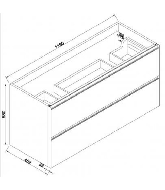 Wiesbaden Wastafelonderkast 120cm naturel eik/mat zwart⎢Wiesbaden Lotus⎢onderkast met 2 laden - 32.3689