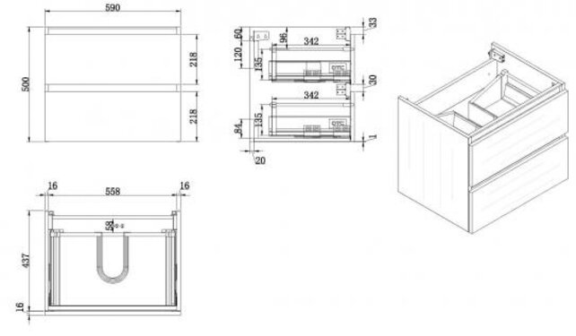 Wastafelonderkast 80cm Houtnerf Grijs⎢Wiesbaden Vision⎢onderkast met 2 laden - 38.3906