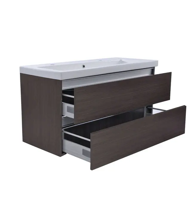 Wiesbaden Wastafelonderkast 100cm Houtnerf Grijs⎢Wiesbaden Vision⎢onderkast met 2 laden - 38.3907