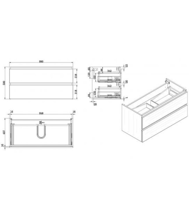 Wiesbaden Wastafelonderkast 100cm Houtnerf Grijs⎢Wiesbaden Vision⎢onderkast met 2 laden - 38.3907