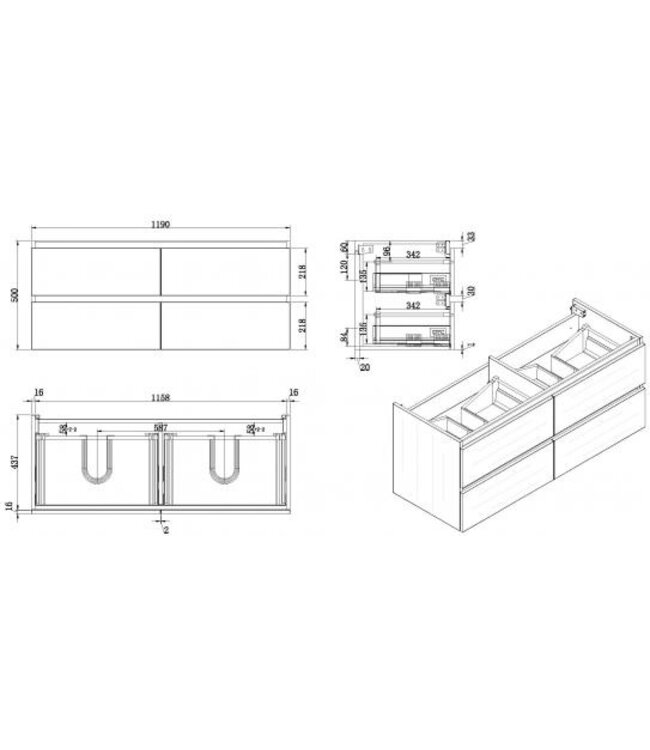 Wastafelonderkast 120cm Glans Wit⎢Wiesbaden Vision⎢onderkast met 4 laden - 38.3903