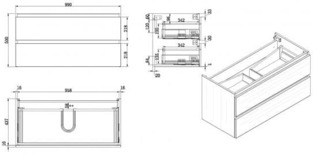 Wastafelonderkast 100cm Glans Wit⎢Wiesbaden Vision⎢onderkast met 2 laden - 38.3902 Wastafelonderkast 100cm Glans Wit⎢Wiesbaden Vision⎢onderkast met 2 laden - 38.3902