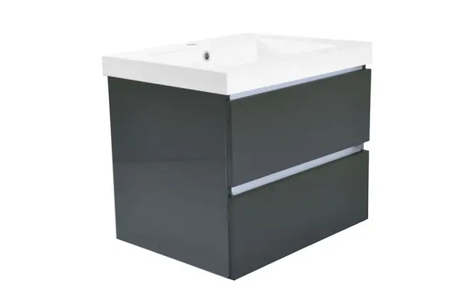 Wastafelonderkast 60cm Glans Grijs⎢Wiesbaden Vision⎢onderkast met 2 laden - 38.3910