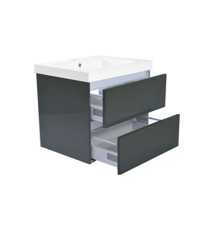 Wiesbaden Wastafelonderkast 60cm Glans Grijs⎢Wiesbaden Vision⎢onderkast met 2 laden - 38.3910
