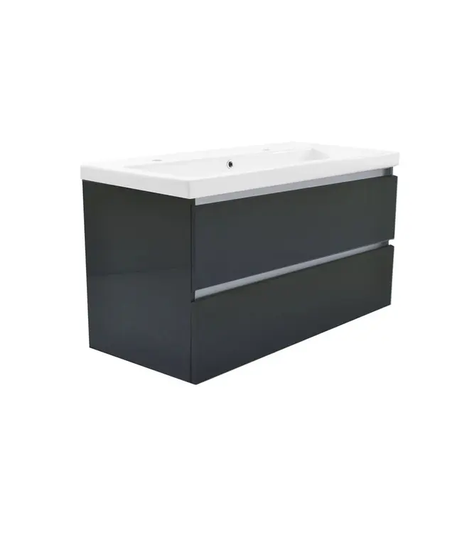 Wiesbaden Wastafelonderkast 100cm Glans Grijs⎢Wiesbaden Vision⎢onderkast met 2 laden - 38.3912