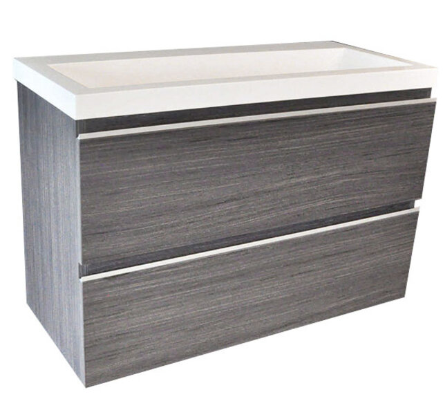 Ondiep Wastafelonderkast 80cm Houtnerf Grijs⎢Wiesbaden Shall⎢Onderkast met 2 laden - 38.4032