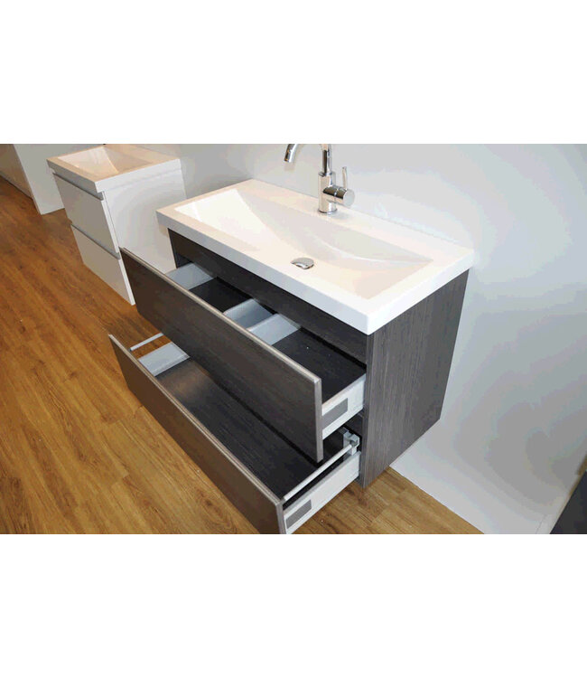 Ondiep Wastafelonderkast 80cm Houtnerf Grijs⎢Wiesbaden Shall⎢Onderkast met 2 laden - 38.4032