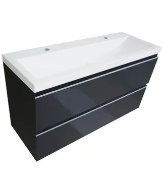 Wiesbaden Ondiep Wastafelonderkast 100cm Grafietgrijs⎢Wiesbaden Shall⎢Onderkast met 2 laden - 38.4011