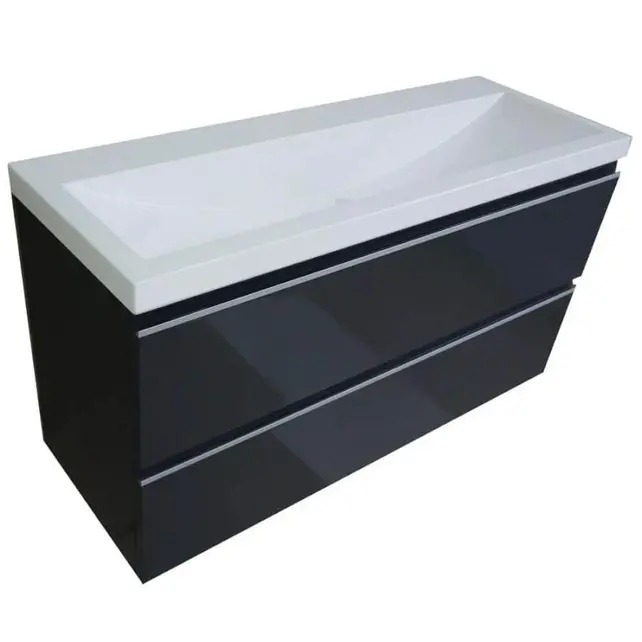 Ondiep Wastafelonderkast 100cm Grafietgrijs⎢Wiesbaden Shall⎢Onderkast met 2 laden - 38.4011