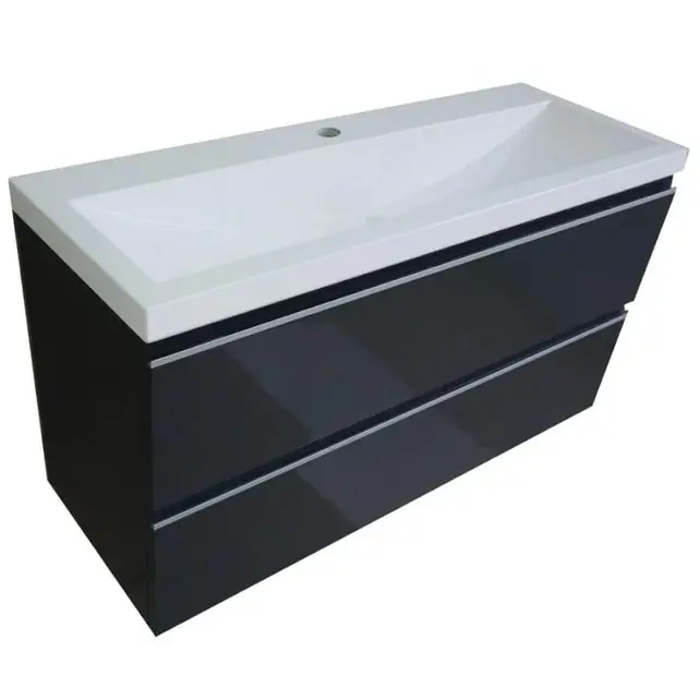 Ondiep Wastafelonderkast 100cm Grafietgrijs⎢Wiesbaden Shall⎢Onderkast met 2 laden - 38.4011