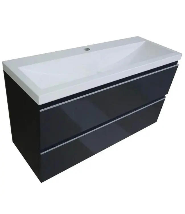 Ondiep Wastafelonderkast 100cm Grafietgrijs⎢Wiesbaden Shall⎢Onderkast met 2 laden - 38.4011