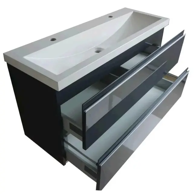 Ondiep Wastafelonderkast 100cm Grafietgrijs⎢Wiesbaden Shall⎢Onderkast met 2 laden - 38.4011