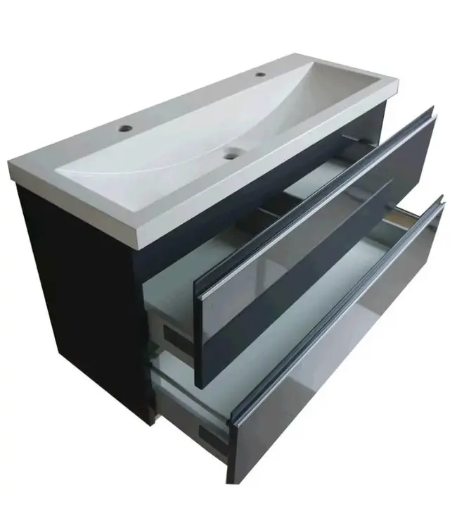 Ondiep Wastafelonderkast 100cm Grafietgrijs⎢Wiesbaden Shall⎢Onderkast met 2 laden - 38.4011