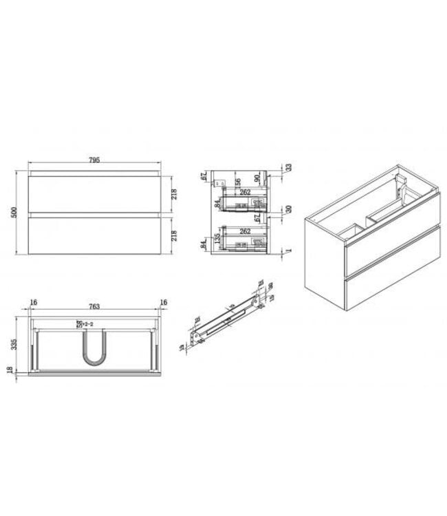 Ondiep Wastafelonderkast 100cm Grafietgrijs⎢Wiesbaden Shall⎢Onderkast met 2 laden - 38.4011
