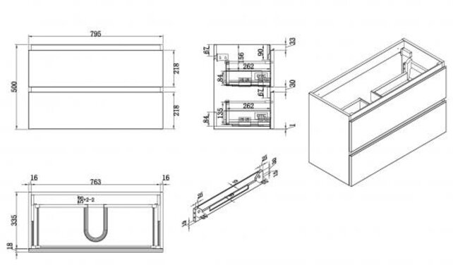 Ondiep Wastafelonderkast 100cm Houtnerf grijs⎢Wiesbaden Shall⎢Onderkast met 2 laden - 38.4012
