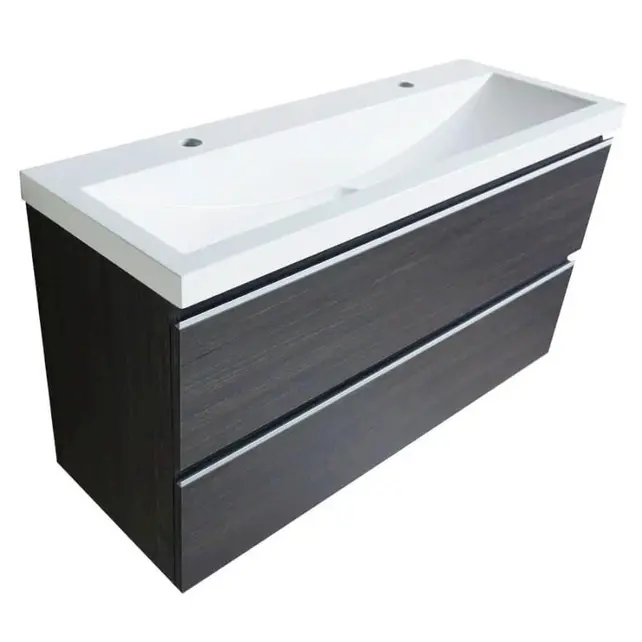 Ondiep Wastafelonderkast 100cm Houtnerf grijs⎢Wiesbaden Shall⎢Onderkast met 2 laden - 38.4012