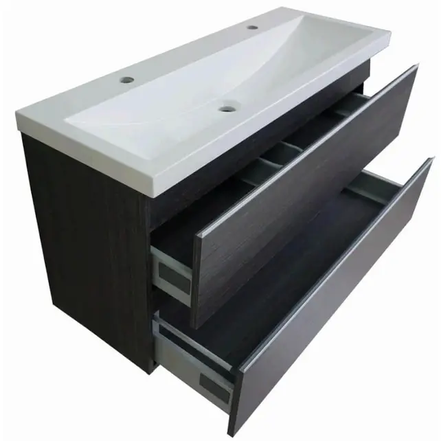 Ondiep Wastafelonderkast 100cm Houtnerf grijs⎢Wiesbaden Shall⎢Onderkast met 2 laden - 38.4012