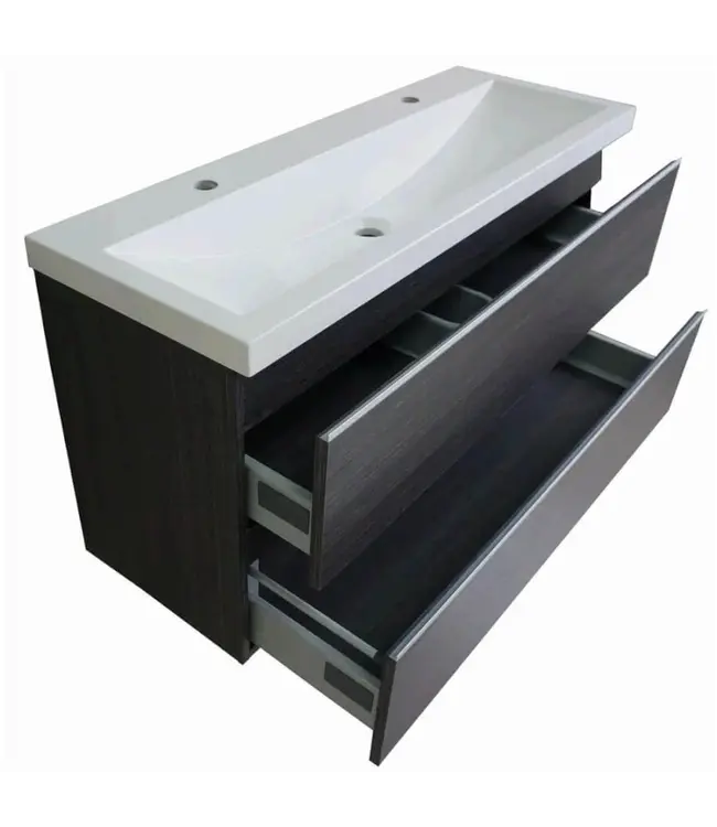 Ondiep Wastafelonderkast 100cm Houtnerf grijs⎢Wiesbaden Shall⎢Onderkast met 2 laden - 38.4012