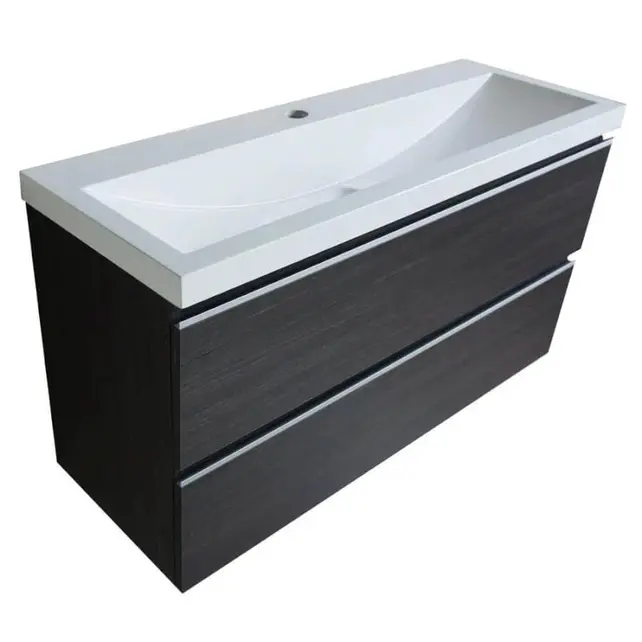 Ondiep Wastafelonderkast 100cm Houtnerf grijs⎢Wiesbaden Shall⎢Onderkast met 2 laden - 38.4012