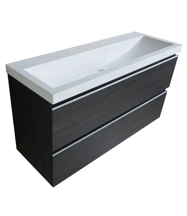 Ondiep Wastafelonderkast 100cm Houtnerf grijs⎢Wiesbaden Shall⎢Onderkast met 2 laden - 38.4012