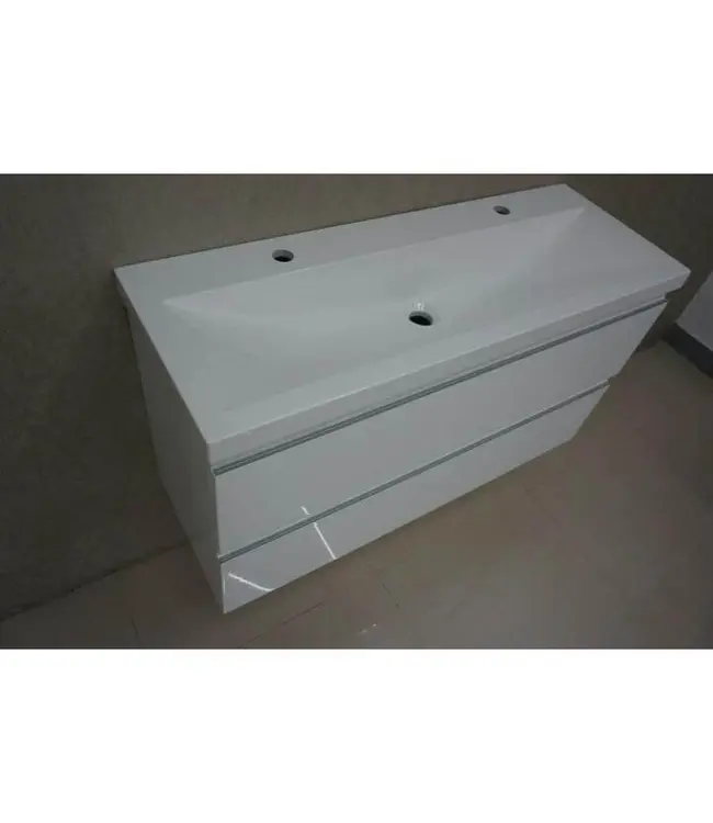 Ondiep Wastafelonderkast 100cm Glans Wit⎢Wiesbaden Shall⎢Onderkast met 2 laden - 38.4010