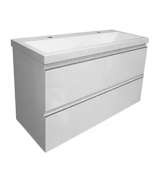 Wiesbaden Ondiep Wastafelonderkast 100cm Glans Wit⎢Wiesbaden Shall⎢Onderkast met 2 laden - 38.4010