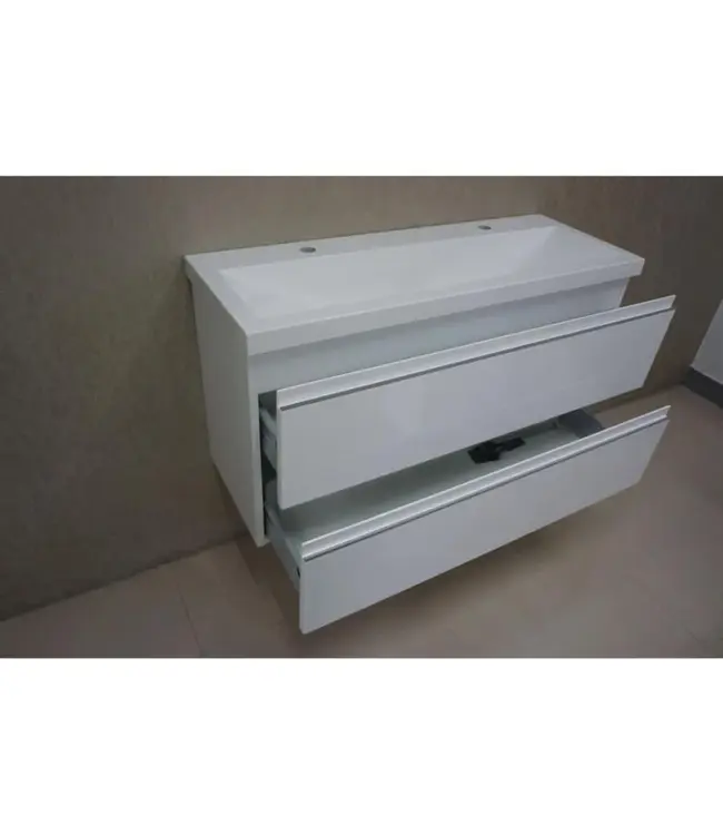 Ondiep Wastafelonderkast 100cm Glans Wit⎢Wiesbaden Shall⎢Onderkast met 2 laden - 38.4010