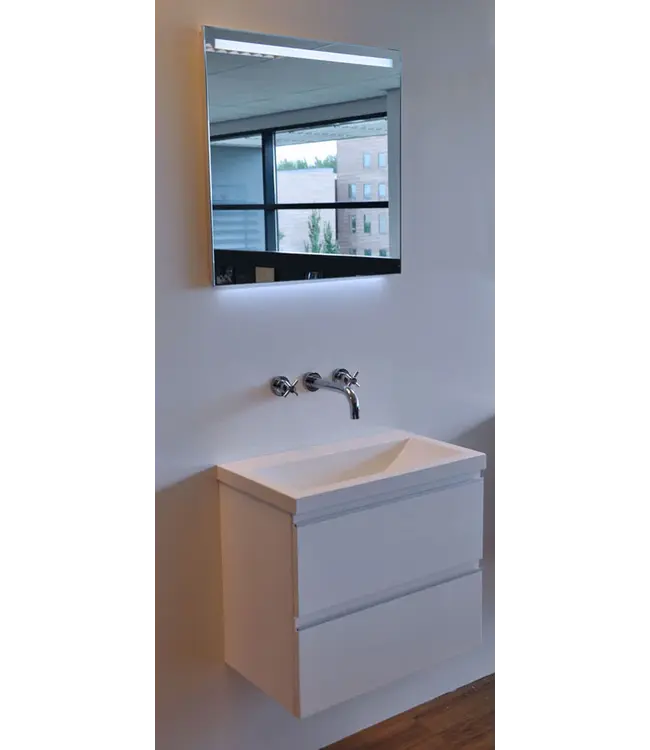 Wiesbaden Badkamermeubel Mini 45x35cm Glans Wit- Onderkast met 2 laden en wastafel keramiek - 38.4304