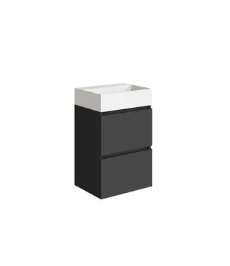 Wiesbaden Wiesbaden Badkamermeubel Mini 45x35cm Mat Zwart - Onderkast met 2 laden en wastafel keramiek - 38.4303