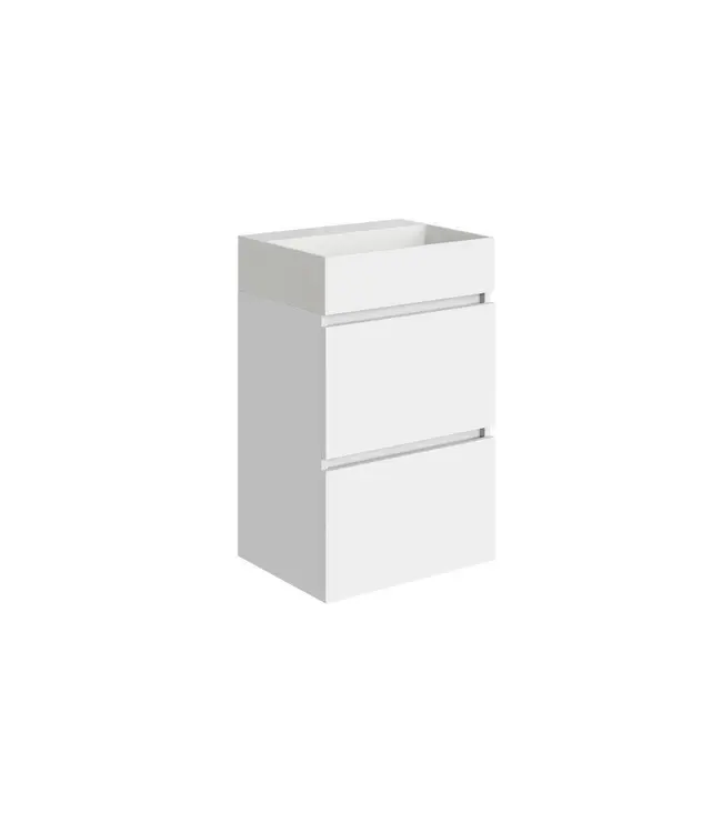 Wiesbaden Badkamermeubel set Mini 45x35cm Glans Wit - Onderkast met 2 laden en wastafel keramiek incl. Spiegel - 38.4306