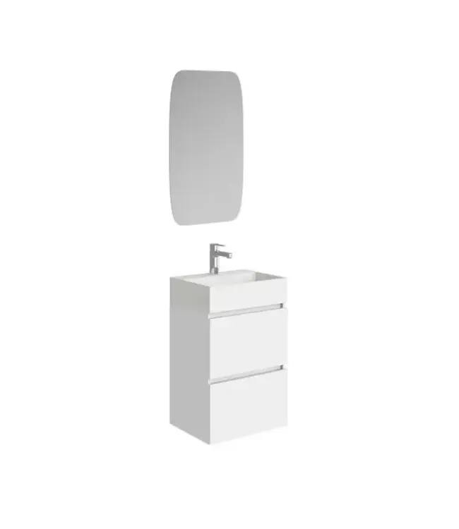 Wiesbaden Badkamermeubel set Mini 45x35cm Glans Wit - Onderkast met 2 laden en wastafel keramiek incl. Spiegel - 38.4306
