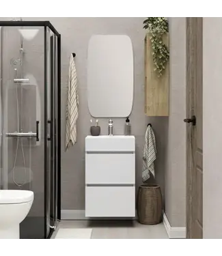 Wiesbaden Wiesbaden Badkamermeubel set Mini 45x35cm Glans Wit - Onderkast met 2 laden en wastafel keramiek incl. Spiegel - 38.4306