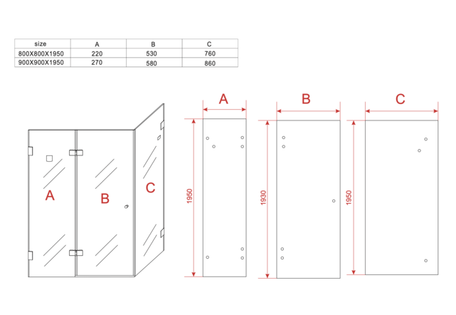 Douchecabine Portavole 90x90 cm Draaideur Profielloos - 195cm - 8mm veiligheidsglas met Nano-coating