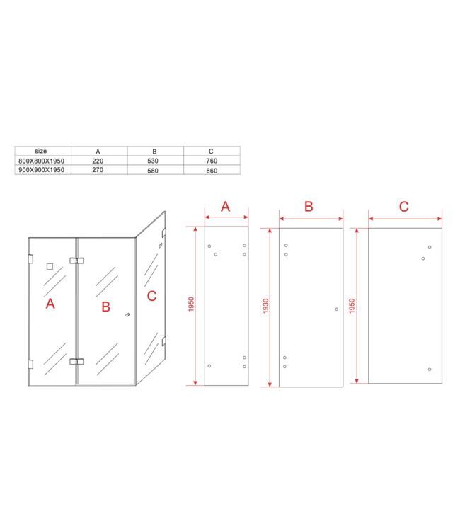 Douchecabine Portavole 90x90 cm Draaideur Profielloos - 195cm - 8mm veiligheidsglas met Nano-coating